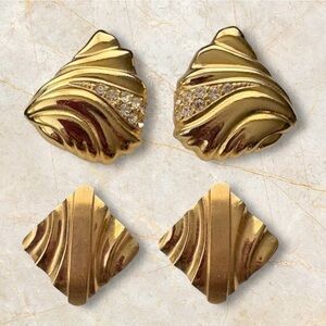 Vintage Rhinestone & Gold Tone Earring Bundle